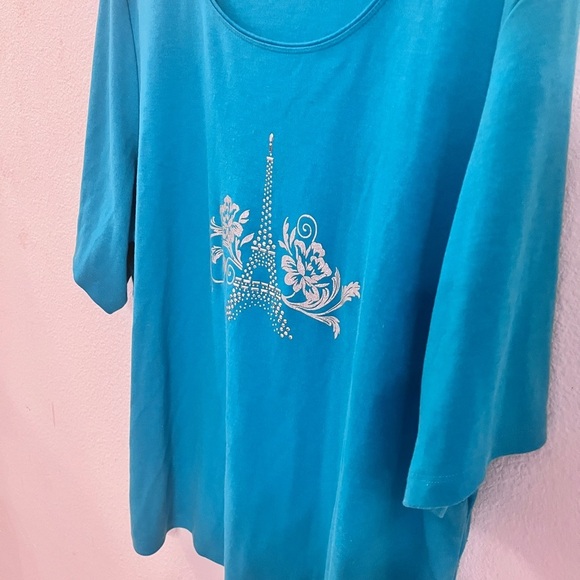 Karen Scott Teal Blue  Eiffel Tower Top Size 3 - Picture 11 of 15